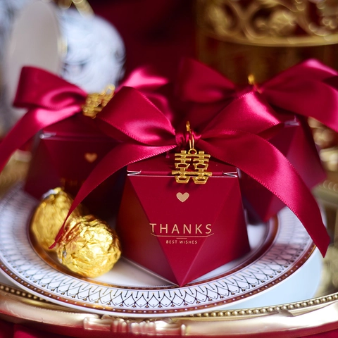 Creative Diamond Wedding Candy Boxes Cardboard Gift Packaging With Ribbon Bronzing Letters For Bridal Shower Party Favors