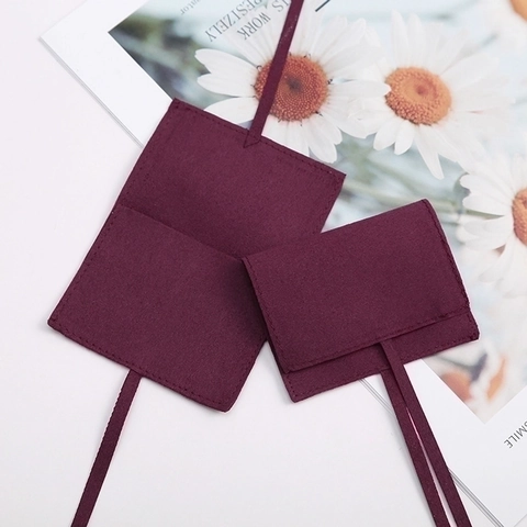 Microfiber Jewelry Pouch Envelope Flap Small Gift Bag With Ribbon Tie For Necklace Earring Ring Watch Storage Packaging