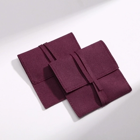 Microfiber Jewelry Pouch With Ribbon Bow Square Suede Jewelry Packaging Bag For Ring Necklace Earring Storage Gift Wrap Envelope Pouch