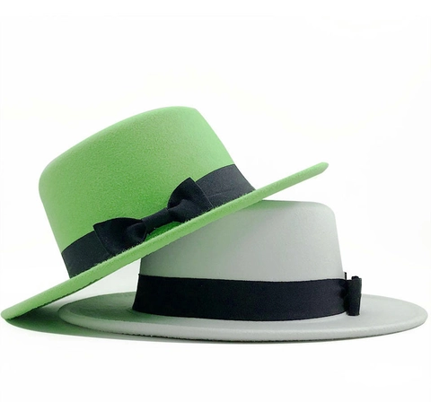 Elegante Cappello Boater In Feltro Di Lana Testa Piatta Tesa Larga Con Fiocco Di Nastro Fedora Classico Per Uomini E Donne