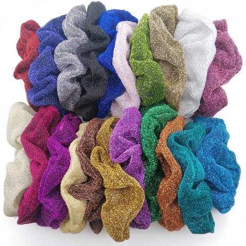 Shiny Glitter Fabric Scrunchies Large Elastic Hair Ties For Women Girls Metallic Lurex Hair Bands Fashionable Styling