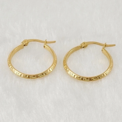 18K Gold Plated Stainless Steel Hoop Earrings For Women Minimalist Greca Pattern Geometric Fashion Jewelry Ear Piercing