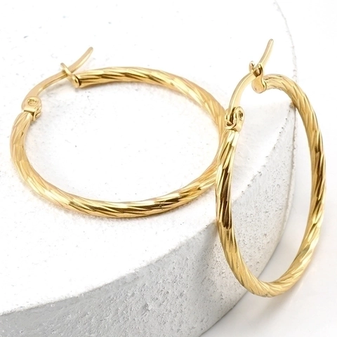Europese 18K Verguld Roestvrij Staal Gedraaide Creolen Voor Vrouwen Minimalistisch Spiraal Textuur Ronde Cirkel Sieraden