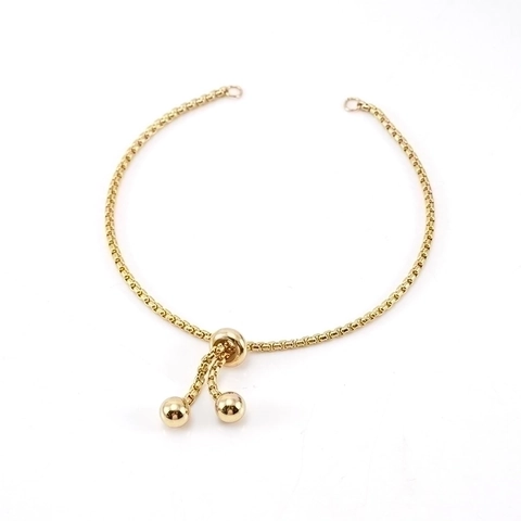Box Chain Bracelet Stainless Steel Gold Plated Adjustable Sliding Bead Dual Ball Pendants Minimalist Jewelry For Women
