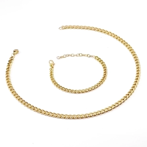 Collana E Bracciale A Catena A Maglia Cubana In Acciaio Inossidabile Placcato Oro 18K Gioielli Hip Hop