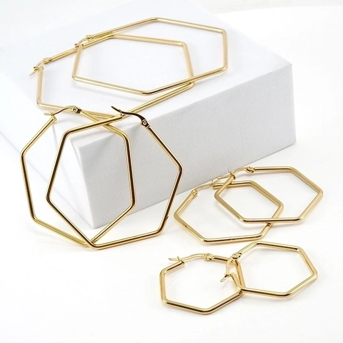 Orecchini A Cerchio Esagonali Placcati Oro 18K Acciaio Inossidabile Geometrico Minimalista Gioielli Per Donne