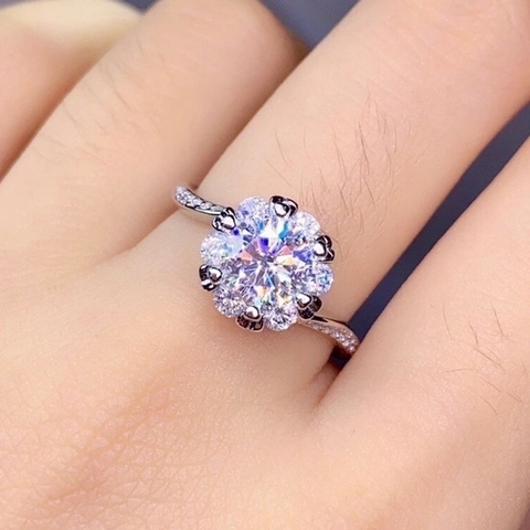 Bloem Cluster Ring Koper Witgoud Verguld Luxe Gesimuleerde Moissanite Zirkoon Micro Pave Verstelbare Open Band Sieraden Vrouwen