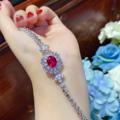 Gioielli Eleganti In Corindone Rosso Girasole Zircone Rame Placcato Design Collana Bracciale Orecchino Anello Per Donna