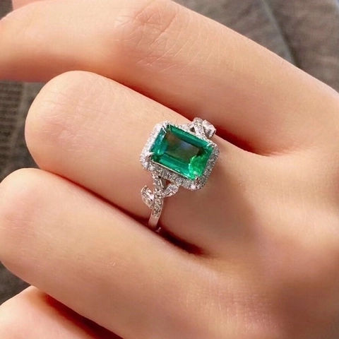 Anillo De Cobre Para Mujer Bañado En Oro Esmeralda Corte Princesa Circón Cuadrado Banda Abierta Ajustable Joyería Vintage Elegante
