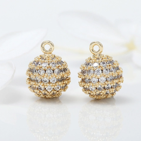 14K Gold Plated Pure Copper Ball Pendant Inlaid Zirconia For DIY Jewelry Making Crafts Accessories Necklace Bracelet Parts