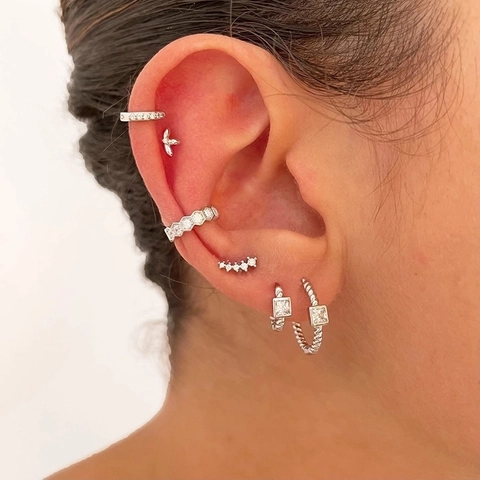 Orecchini A Cerchio Intrecciati Con Perno In Argento Sterling 925 Zirconia Cubica Quadrata Gioielli Minimalisti Per Donna