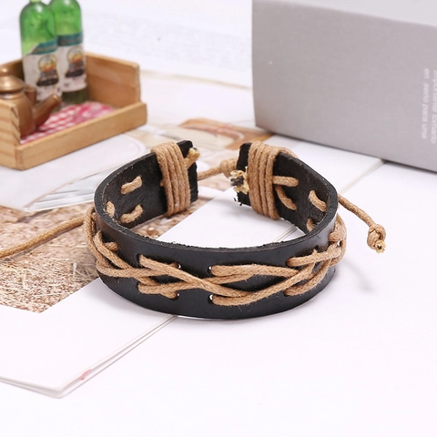 Bracciale In Pelle Intrecciata Da Uomo Cordino Cerato Regolabile Stile Vintage Punk Boho