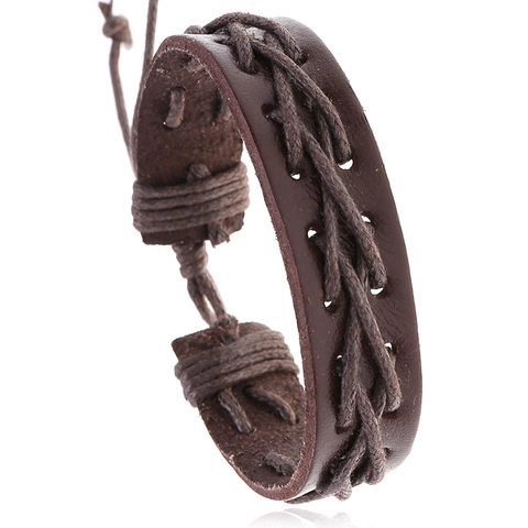 Bracciale In Pelle Intrecciata Da Uomo Cordino Cerato Regolabile Stile Vintage Punk Boho
