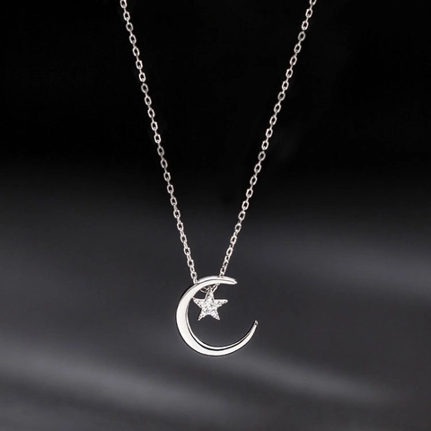 925 Sterling Silver Moon Star Pendant Necklace Cubic Zirconia Dainty Minimalist Jewelry Gifts For Women