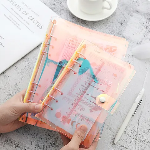 Holographisches Laser Transparentes PVC Loseblatt Notizbuch 6-Ring Binder Planer Tagebuch Hülle Mit Lineal Lesezeichen