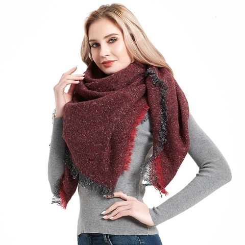 Sciarpa Quadrata Grande Spessa Scialle Caldo Filato Miscela Acrilico Con Frange Nappe Per Inverno Autunno Donna Uomo