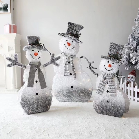 Decorazione Pupazzo Di Neve Di Natale Luminoso Tessuto Floccato Cornice In Ferro LED Luce Calda Pieghevole Arredo Di Festa