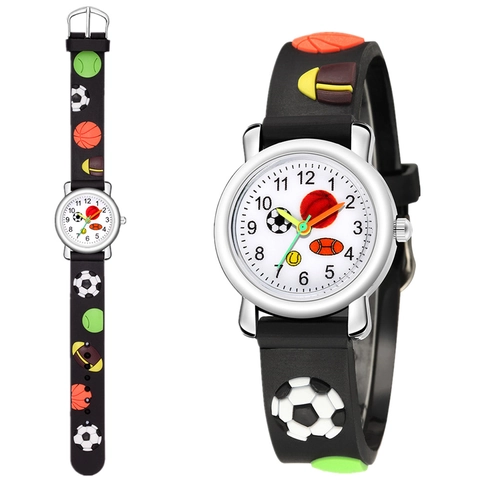 Children Cartoon 3D Sports Watch For Boys Girls Student Football Basketball Pattern Analog Quartz Watch With Soft Plastic Strap