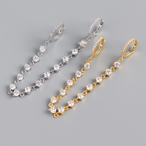 Orecchini A Cerchio Con Nappa In Argento Sterling 925 Per Donna Catena Lunga Pendente Con Zircone Rotondo Elegante