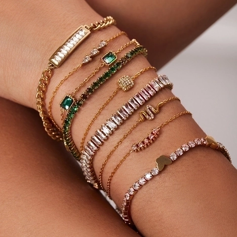 Tennis Bracelet Stainless Steel Gold Plated Zircon Inlaid French Ins Style Delicate Jewelry For Women Trendy