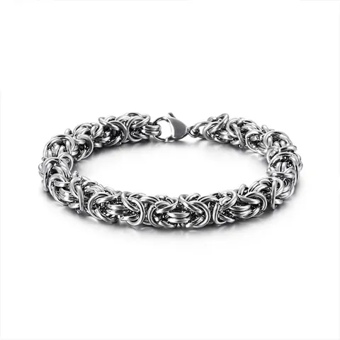 Men Stainless Steel Braided Chain Bracelet Byzantine King Weave Interlocking Domineering Heavy Metal Link Wristband