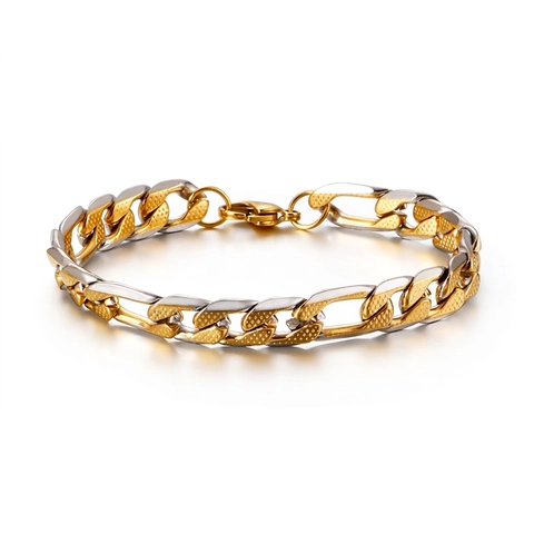 Bracciale A Catena Figaro Da Uomo Bicolore Oro Argento Acciaio Inossidabile Maglie Texture Chiusura A Moschettone Gioielli Hip Hop