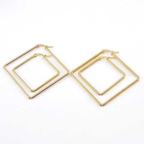 Square Hoop Earrings 18K Gold Plated Stainless Steel Geometric Polished Lightweight Minimalist Fashion Jewelry For Women
