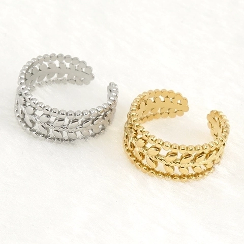 Anillo Abierto Ajustable De Acero Inoxidable Diseño De Hoja Espiga De Trigo Hueco Joyería De Moda Para Mujer
