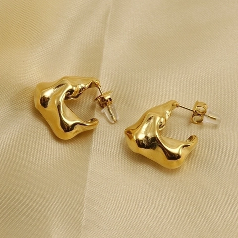 Pendientes De Aro Irregulares De Lava Fundida Acero Inoxidable Chapado En Oro Forma De C Joyería Para Mujeres