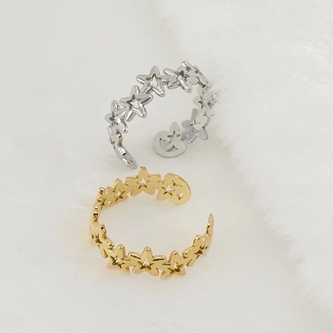 Hollow Star Open Ring Stainless Steel 18K Gold Plated Adjustable Minimalist Celestial Jewelry Gift For Women
