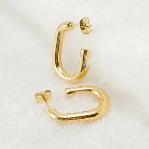 U-Shaped Hoop Earrings Minimalist 18K Gold Plated Stainless Steel Geometric Oval Studs For Women Daily Jewelry Gift