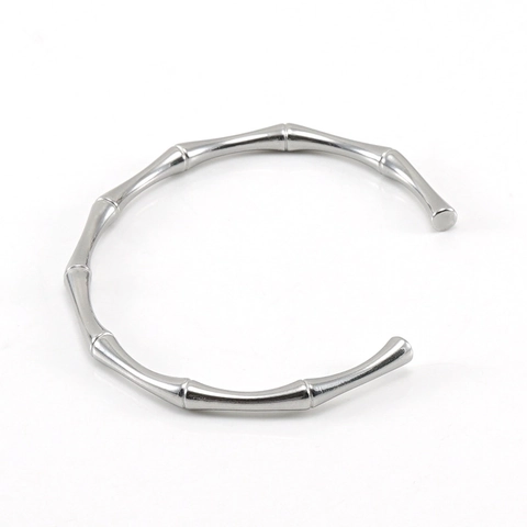 Brazalete De Bambú Chapado En Oro 18K Acero Inoxidable Ajustable Puño Abierto Joyería Minimalista Naturaleza Para Mujer