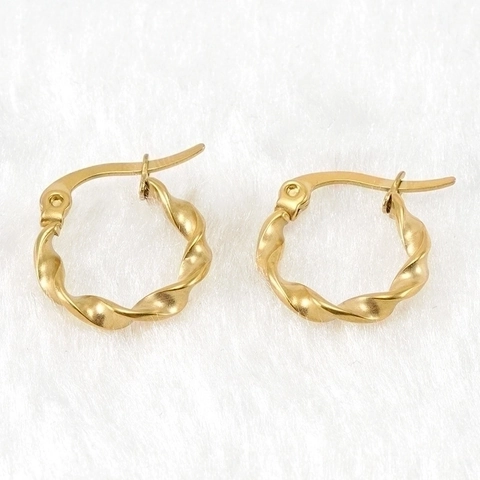 Orecchini A Cerchio Torsione Acciaio Inossidabile Placcato Oro 18K Spirale Geometrico Forma C Moda Donne