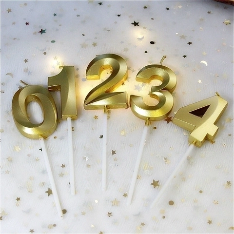 Birthday Number Candles Geometric Metallic Paraffin Wax Cake Decoration For Anniversary Wedding Party Celebration
