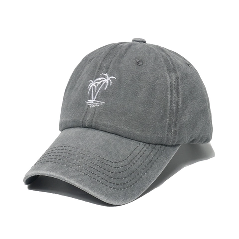 Washed Cotton Baseball Cap Coconut Tree Embroidery Distressed Vintage Sun Hat For Men Women Summer Outdoor Adjustable