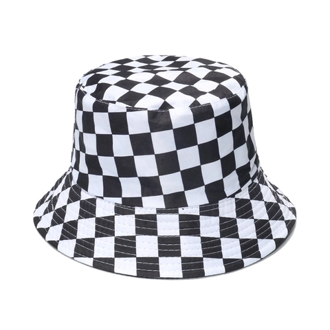 Cappello Alla Pescatora Motivo A Scacchi Retrò Poliestere Protezione Solare Street Style Parasole Fisherman Per Donna