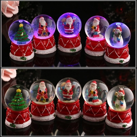 Christmas Snow Globe Musical LED Light Glowing Santa Claus Snowman Resin Glass Crystal Ball Desktop Decor Gift