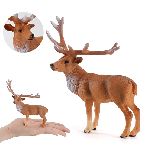 Simulated Male Wapiti Deer Animal Model Solid PVC Figure Toy Realistic Hand Painted Deer Figurine For Kids Education Home Desktop Decoration