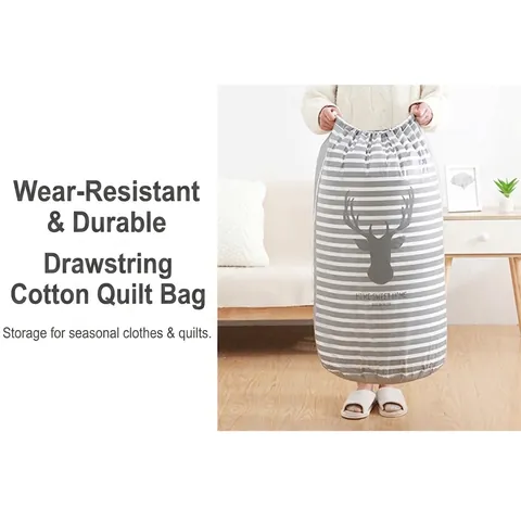 Quilt Storage Bag PEVA Waterproof Dustproof Cylindrical Drawstring Clothing Organizer Cartoon Print Home Closet Sorting