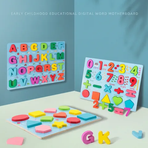Wooden Alphabet Letter And Number Shape Puzzle Board Montessori Early Educational Learning Toy For Toddlers Kids