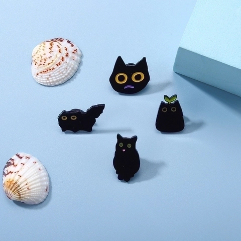 Broche Gato Negro Esmalte Aleación Lindo Dibujos Animados Animal Pin De Solapa Insignia Joyería Accesorios Para Ropa Bolso Decoración