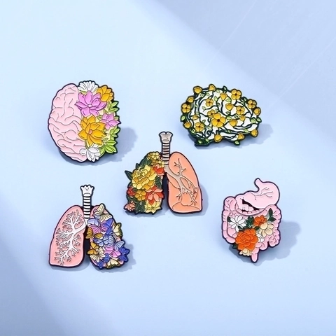 Spille Organi Anatomici Creativi Lega Smalto Pins Fiori Cervello Polmoni Stomaco Gioielli Artistici Per Giacche Di Jeans