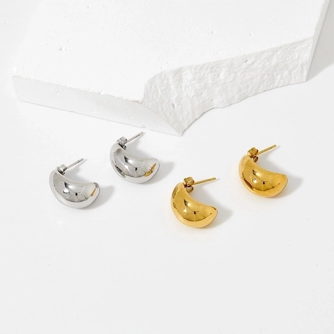 Orecchini a Bottone a Goccia d'Acqua in Acciaio Inossidabile Minimalista per Donna Geometrici Oro Argento Forma a C