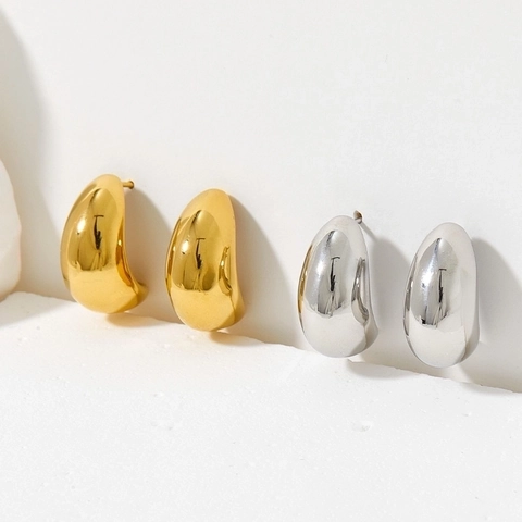 Orecchini a Bottone a Goccia d'Acqua in Acciaio Inossidabile Minimalista per Donna Geometrici Oro Argento Forma a C