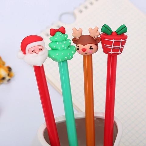 Stylos Gel De Noël Dessin Animé Père Noël Renne Silicone Plastique Écriture Douce Encre Noire Fournitures De Bureau