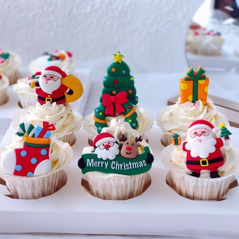Christmas Cake Topper Soft Glue Santa Claus Reindeer Tree For Holiday Birthday Baking Party Dessert Decoration Ornaments