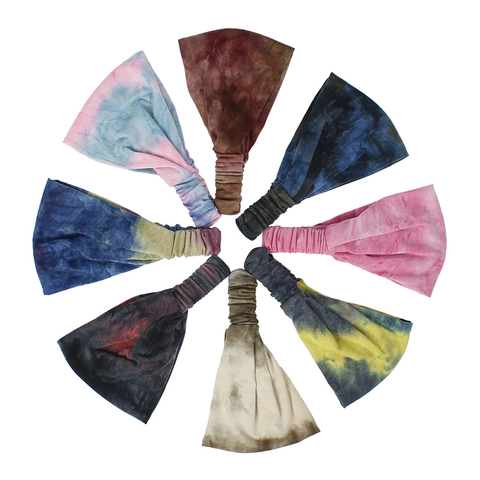 Women Tie-Dye Yoga Sport Headband Wide Stretchy Elastic Fitness Hair Band Workout Hair Accessories Bohemian Headwrap