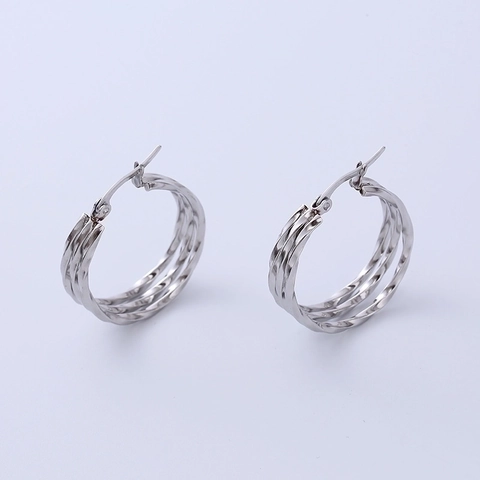 Orecchini A Cerchio Intrecciati A Triplo Strato Acciaio Inossidabile 316L Lucido Gioielli Di Moda Minimalista Donna