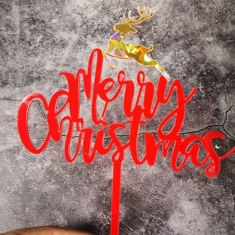 Merry Christmas Cake Topper Reindeer Silhouette Acrylic Mirror Golden Red Festive Holiday Party Dessert Decoration Sign