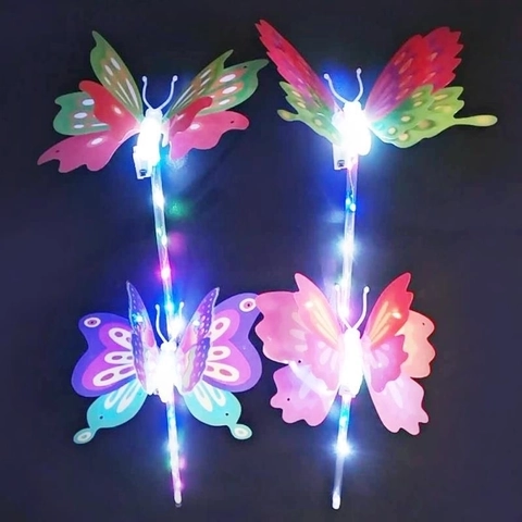 LED Glowing Fairy Wand Plastic Butterfly Star Heart Shaped Light Up Toy Handheld For Party Festival Celebration Kids